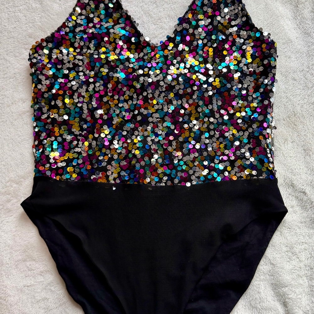 Topshop Black and Multicolor Sequin Bodysuit